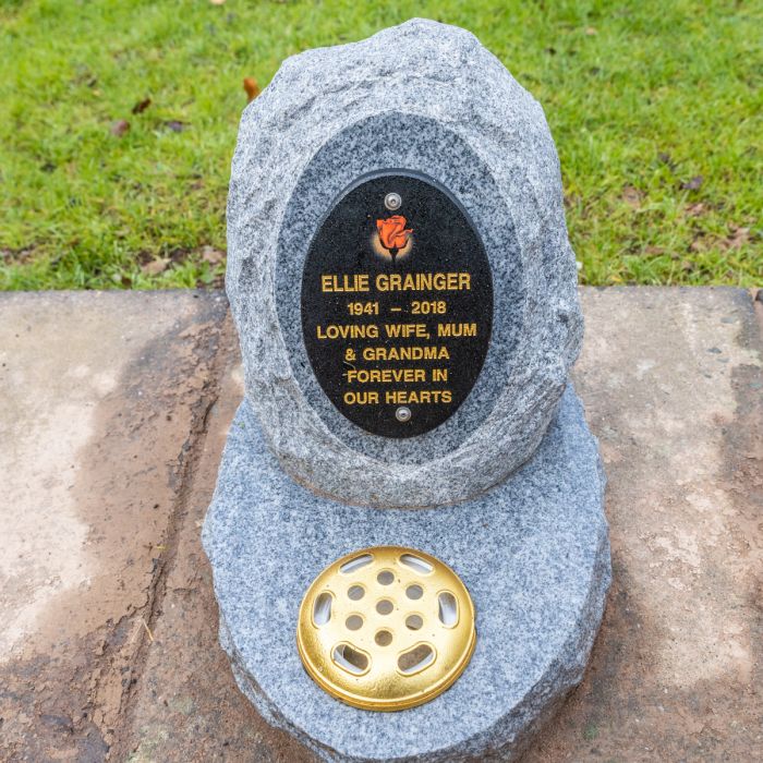 New granite marker stone (Ailsa Craig boulder)